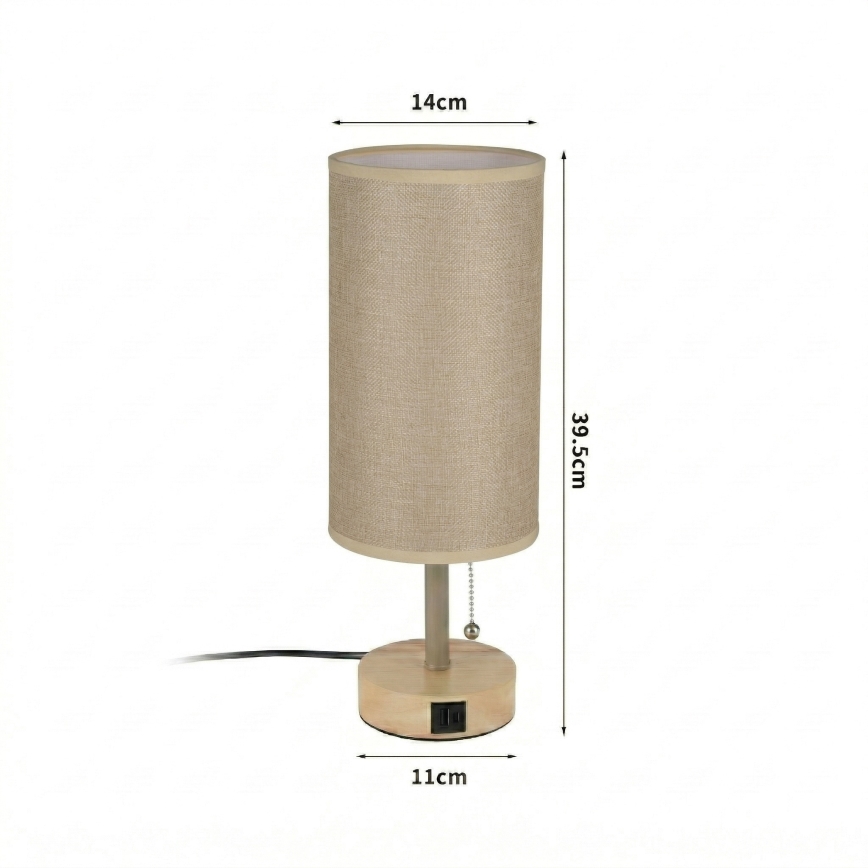 Brilagi - Lampada da tavolo TABLON con porta USB 1xE27/25W/230V rovere/beige