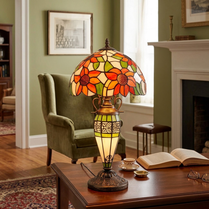 Brilagi - lampada da tavolo Tiffany a vetri colorati SUNFLOWER 1xE27/60W/230V + 1xE14/40W