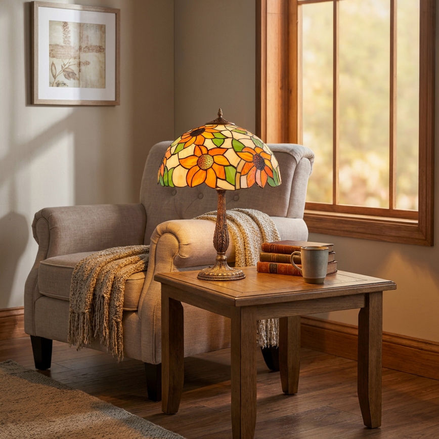 Brilagi - Lampada da tavolo Tiffany a vetri colorati SUNFLOWER 2xE27/60W/230V
