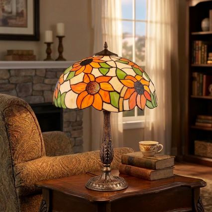 Brilagi - Lampada da tavolo Tiffany a vetri colorati SUNFLOWER 2xE27/60W/230V