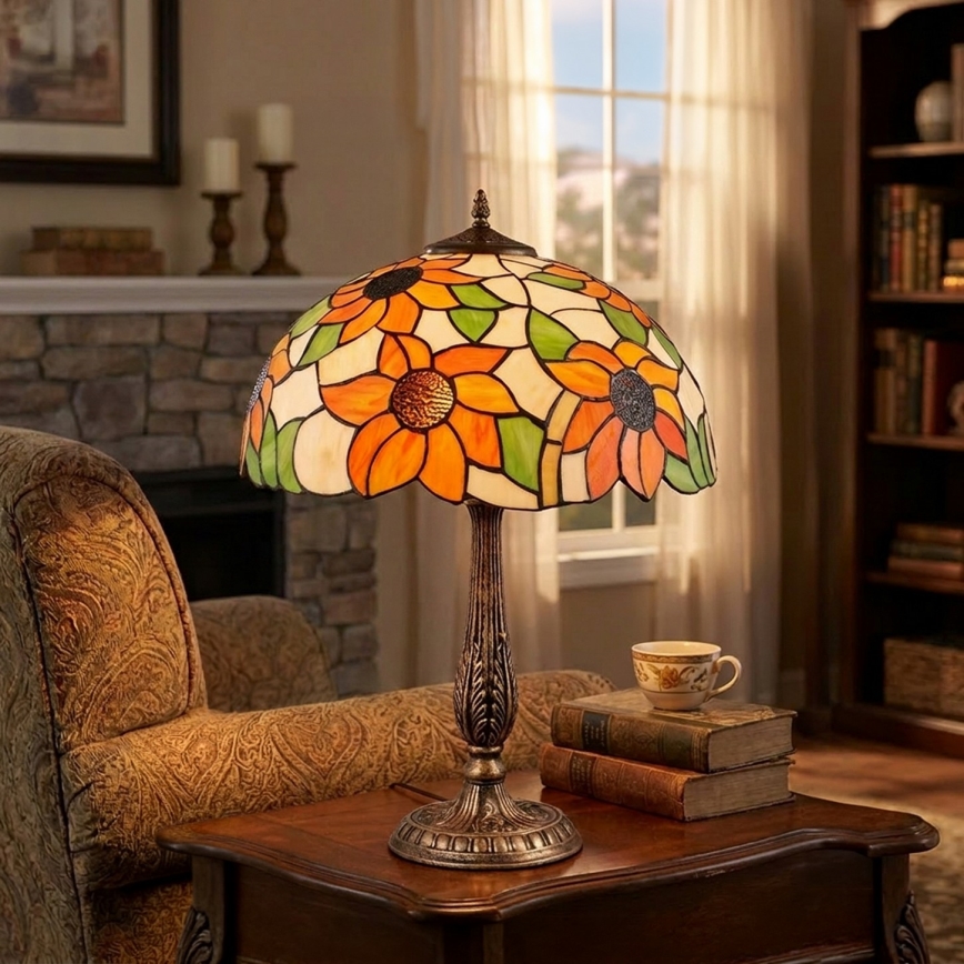 Brilagi - Lampada da tavolo Tiffany a vetri colorati SUNFLOWER 2xE27/60W/230V