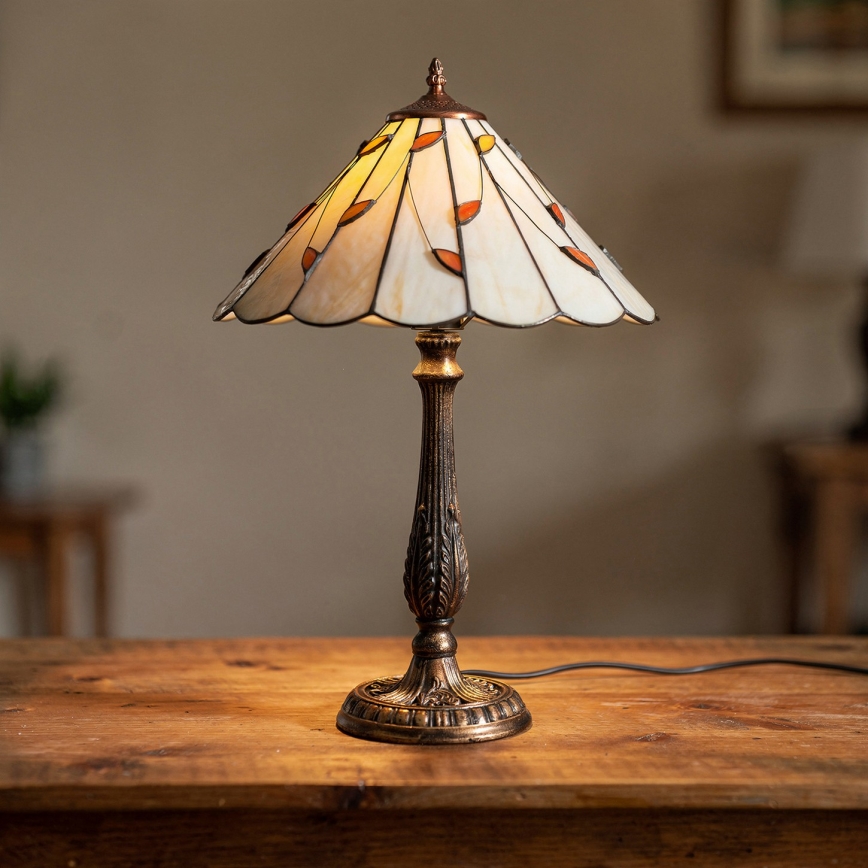 Brilagi - Lampada da tavolo Tiffany FOLIA in vetro colorato, 2xE27/60W/230V