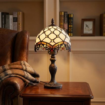 Brilagi - Lampada da tavolo Tiffany in vetro color avorio 1xE27/60W/230V