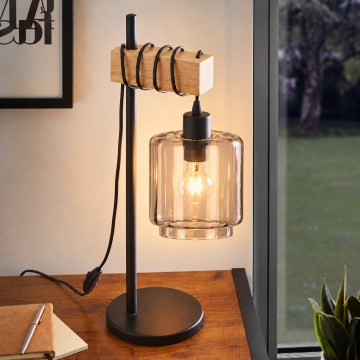 BRILAGI - Lampada da tavolo WOOD GLASS 1xE27/40W/230V marrone/nero/beige fumé
