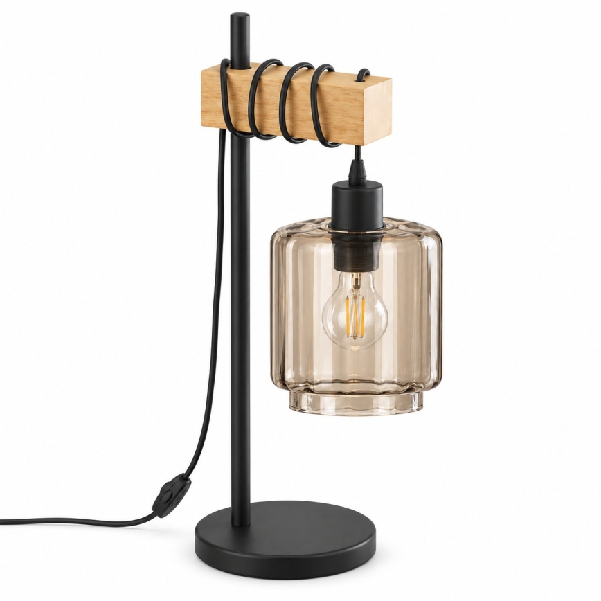 BRILAGI - Lampada da tavolo WOOD GLASS 1xE27/40W/230V marrone/nero/beige fumé