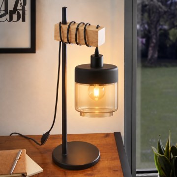 BRILAGI - Lampada da tavolo WOOD GLASS 1xE27/40W/230V marrone/nero/beige fumé
