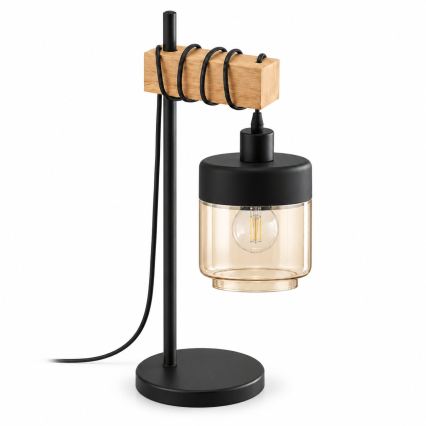 BRILAGI - Lampada da tavolo WOOD GLASS 1xE27/40W/230V marrone/nero/beige fumé