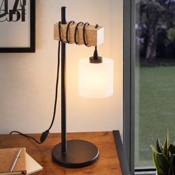 BRILAGI - Lampada da tavolo WOOD GLASS 1xE27/40W/230V marrone/nero/bianco