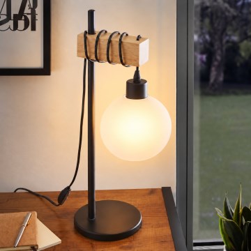 BRILAGI - Lampada da tavolo WOOD GLASS 1xE27/40W/230V marrone/nero/bianco