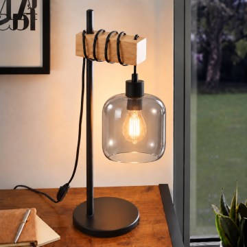 BRILAGI - Lampada da tavolo WOOD GLASS 1xE27/40W/230V marrone/nero/grigio fumé