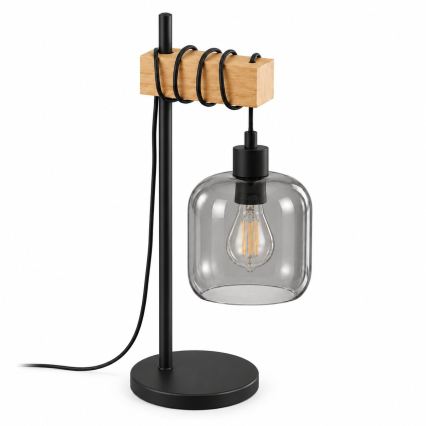 BRILAGI - Lampada da tavolo WOOD GLASS 1xE27/40W/230V marrone/nero/grigio fumé