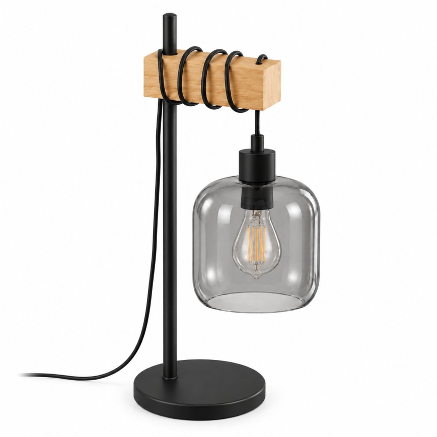 BRILAGI - Lampada da tavolo WOOD GLASS 1xE27/40W/230V marrone/nero/grigio fumé