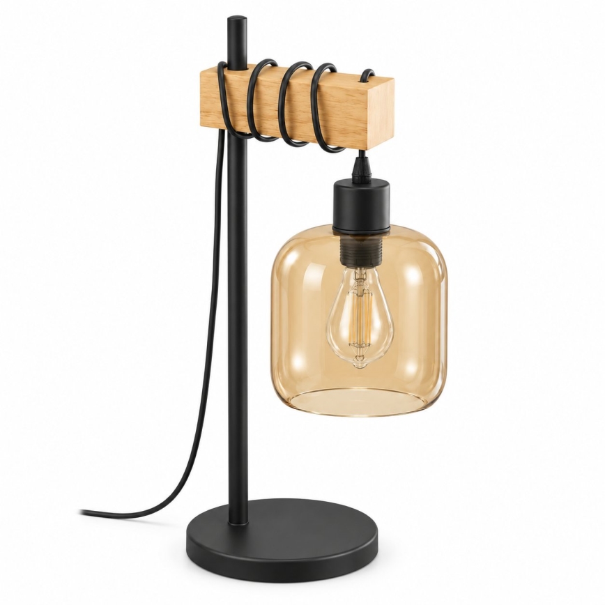 BRILAGI - Lampada da tavolo WOOD GLASS 1xE27/40W/230V marrone/nero/marrone fumé