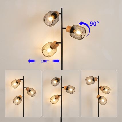 Brilagi - Lampada da terra BASKLITE 3xE14/15W/230V in legno di caucciù/nero