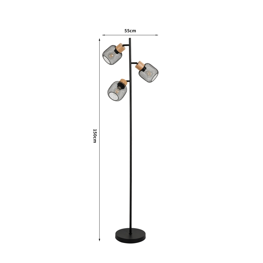 Brilagi - Lampada da terra BASKLITE 3xE14/15W/230V in legno di caucciù/nero