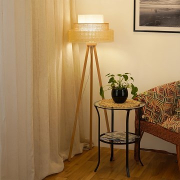 Brilagi - Lampada da terra CEDAR LUNETA 1xE27/15W/230V rattan/marrone/crema