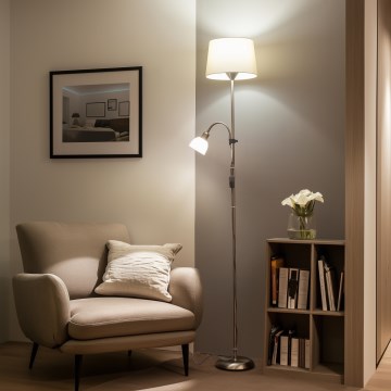 Brilagi - Lampada da terra CERIA 1xE27/100W/230V + 1xE14/25W cromo opaco/beige