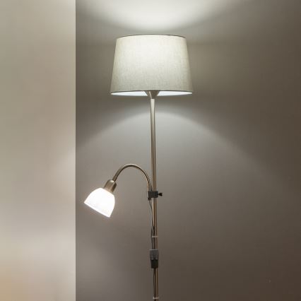 Brilagi - Lampada da terra CERIA 1xE27/100W/230V + 1xE14/25W cromo opaco/grigio