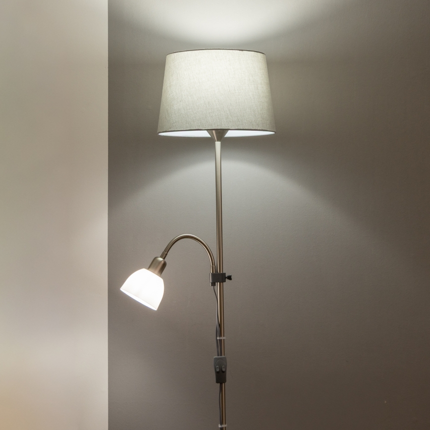 Brilagi - Lampada da terra CERIA 1xE27/100W/230V + 1xE14/25W cromo opaco/grigio