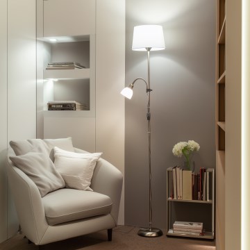 Brilagi - Lampada da terra CERIA 1xE27/100W/230V + 1xE14/25W cromo satinato/bianco