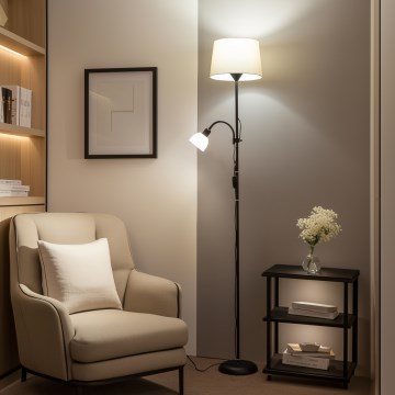 Brilagi - Lampada da terra CERIA 1xE27/100W/230V + 1xE14/25W nera/beige