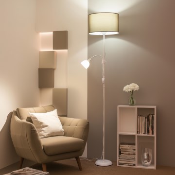 Brilagi - Lampada da terra CERIA 2 in 1 1xE27/100W/230V + 1xE14/25W bianco/marrone