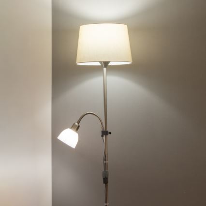 Brilagi - Lampada da terra CERIA 2 in 1 1xE27/100W/230V + 1xE14/25W cromo opaco/beige