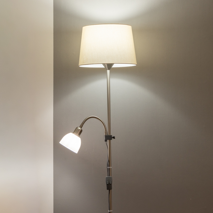 Brilagi - Lampada da terra CERIA 2 in 1 1xE27/100W/230V + 1xE14/25W cromo opaco/beige