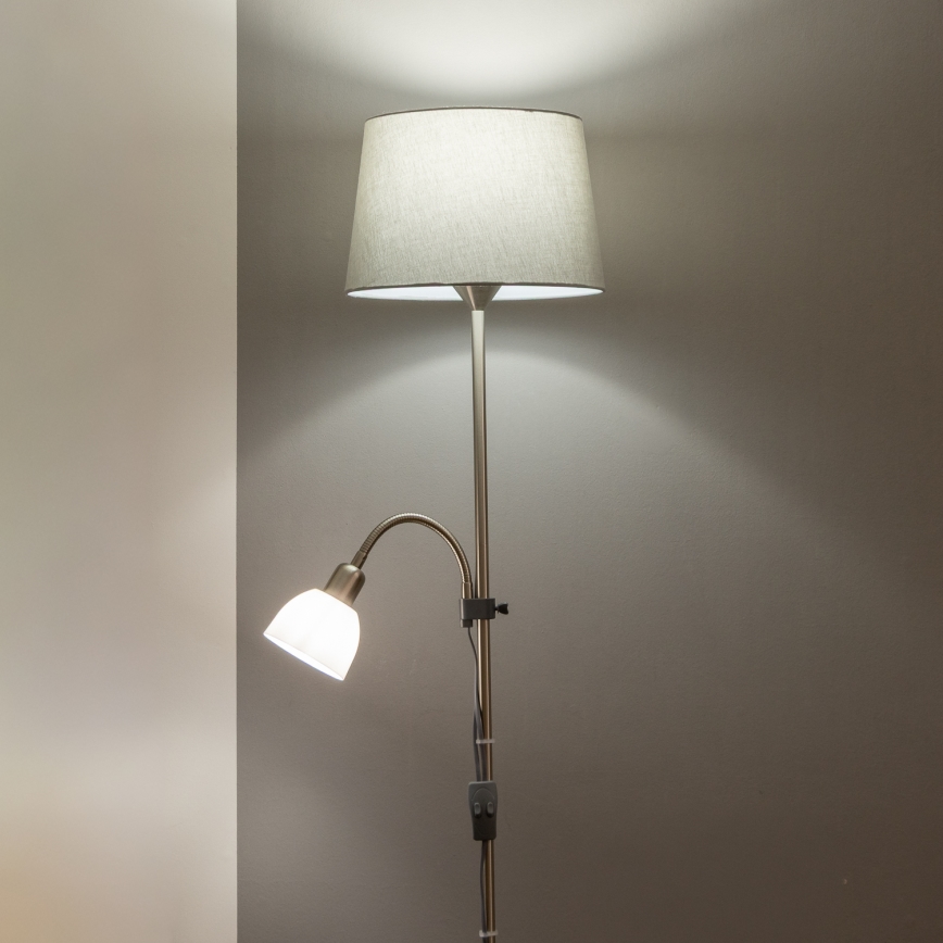 Brilagi - Lampada da terra CERIA 2 in 1 1xE27/100W/230V + 1xE14/25W cromo opaco/grigio