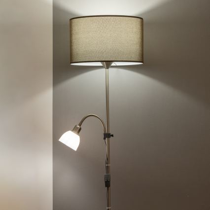 Brilagi - Lampada da terra CERIA 2 in 1 1xE27/100W/230V + 1xE14/25W cromo opaco/marrone