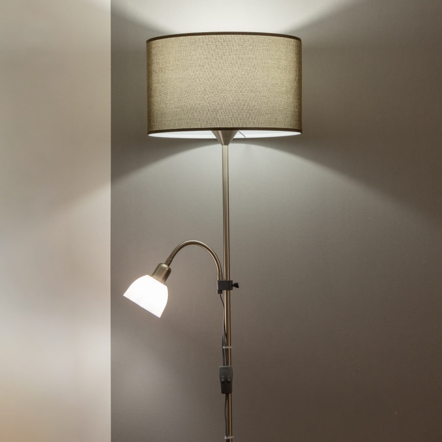 Brilagi - Lampada da terra CERIA 2 in 1 1xE27/100W/230V + 1xE14/25W cromo opaco/marrone