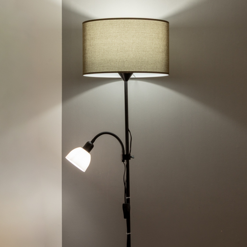 Brilagi - Lampada da terra CERIA 2 in 1 1xE27/100W/230V + 1xE14/25W nero/marrone