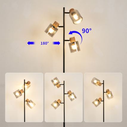 Brilagi - Lampada da terra HYGGE 3xE14/15W/230V legno di hevea/fumé