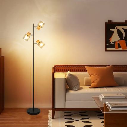 Brilagi - Lampada da terra HYGGE 3xE14/15W/230V legno di hevea/fumé