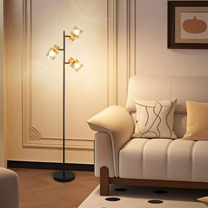 Brilagi - Lampada da terra HYGGE 3xE14/15W/230V legno di hevea/fumé