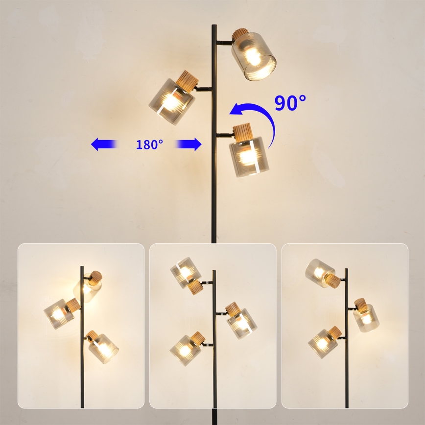 Brilagi - Lampada da terra HYGGE 3xE14/15W/230V legno/fumé