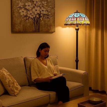 Brilagi - Lampada da terra in vetro Tiffany LORAS 2xE27/60W/230V