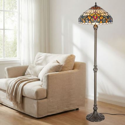 Brilagi - Lampada da terra in vetro Tiffany LUISA 2xE27/60W/230V