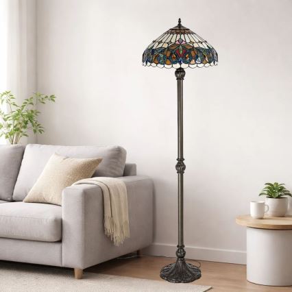 Brilagi - Lampada da terra in vetro Tiffany LUISA 2xE27/60W/230V