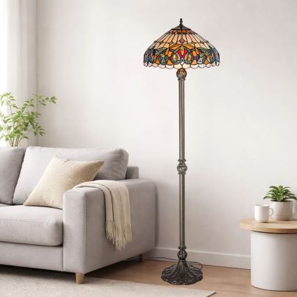 Brilagi - Lampada da terra in vetro Tiffany LUISA 2xE27/60W/230V