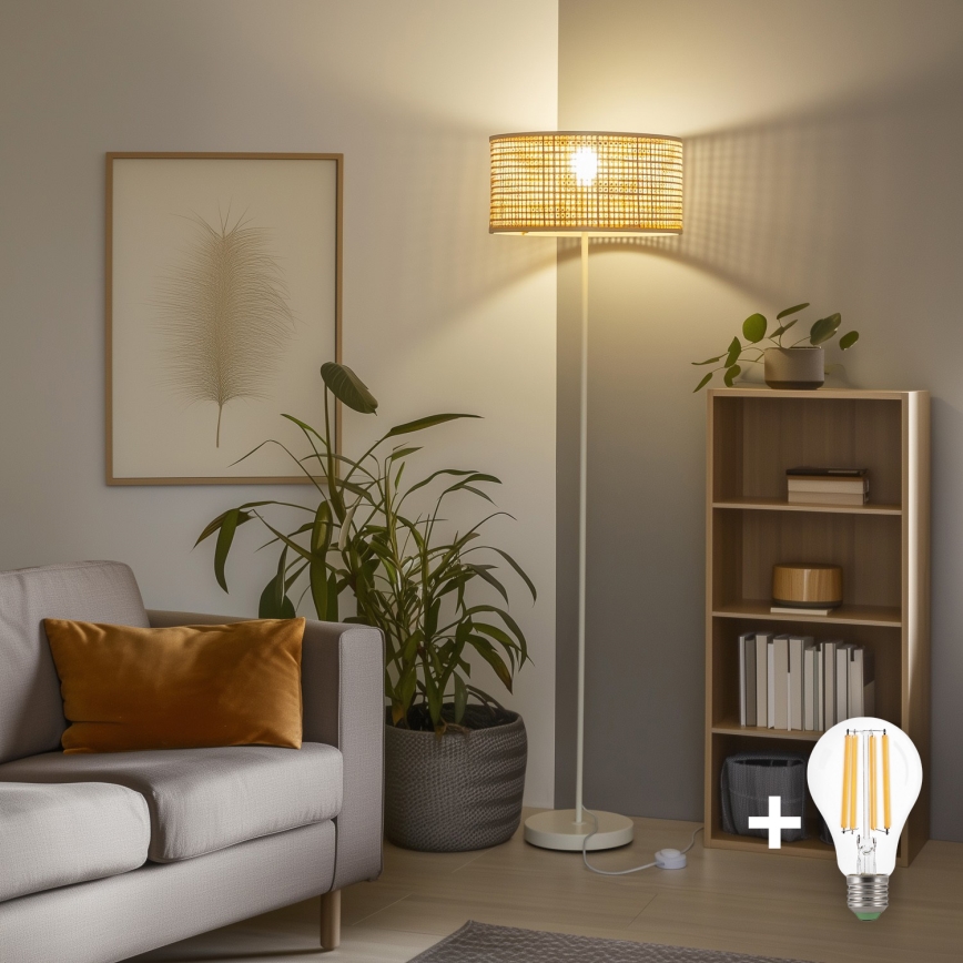 Brilagi - Lampada da terra LED CERIA 1xE27/40W/230V Ø 25 cm bambù/bianco
