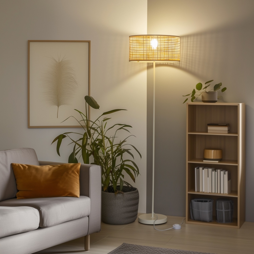 Brilagi - Lampada da terra LED CERIA 1xE27/40W/230V Ø 40 cm bambù/bianco