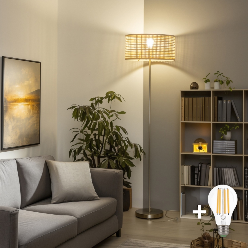 Brilagi - Lampada da terra LED CERIA 1xE27/40W/230V Ø 40 cm bambù/cromo opaco