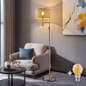 BRILAGI - Lampada da terra LED CERIA 1xE27/60W/230V + LED/2,1W cromo opaco/bambù