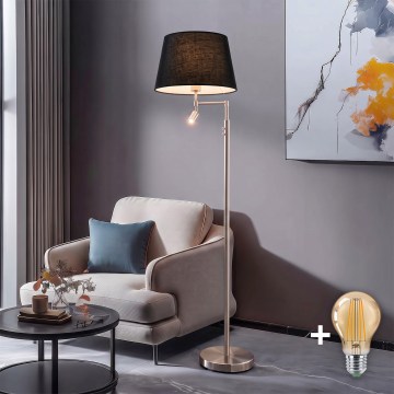 BRILAGI - Lampada da terra LED CERIA 1xE27/60W/230V + LED/2,1W Ø 30 cm cromo opaco/nero