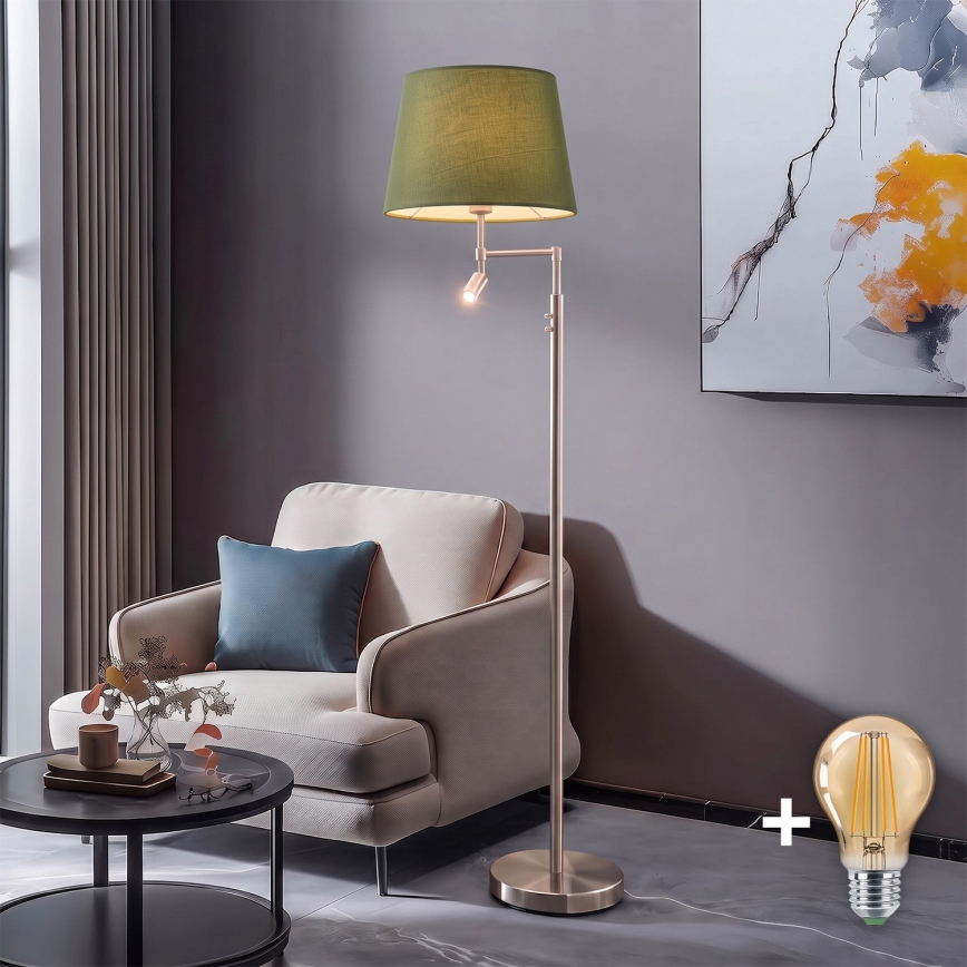 BRILAGI - Lampada da terra LED CERIA 1xE27/60W/230V + LED/2,1W Ø 45 cm cromo opaco/verde