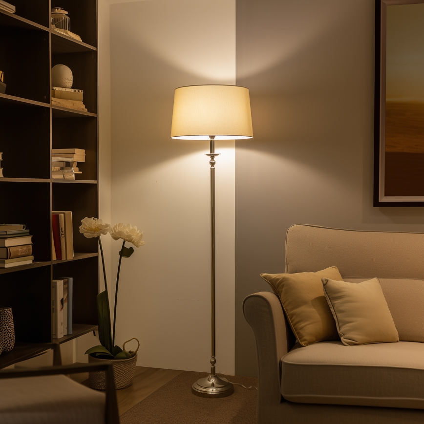 Brilagi - Lampada da terra LED CERIA 1xE27/60W/230V Ø 45 cm cromo lucido/beige