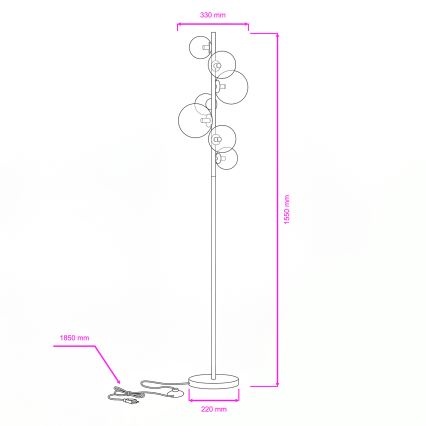Brilagi - Lampada da terra LED MILLA 7xG9/3W/230V nero cromato/vetro fumé