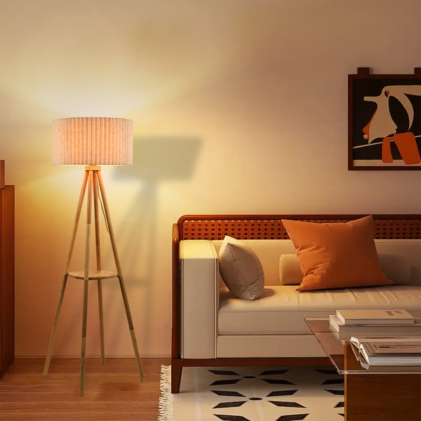 Brilagi - Lampada da terra NORDIC WAVE 1xE27/15W/230V, design nordico in legno con paralume in lino