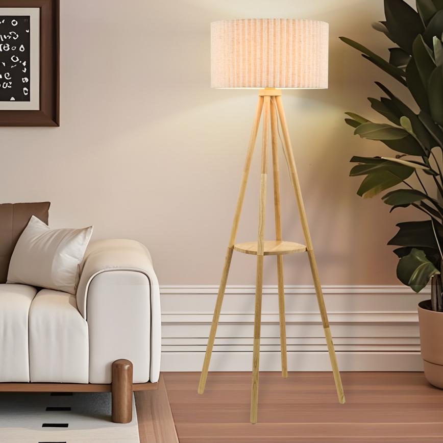 Brilagi - Lampada da terra NORDIC WAVE 1xE27/15W/230V legno di hevea/lino